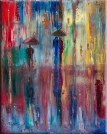 Zdeněk Pokoj - Ulice v dešti - obraz, olej na plátně